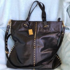 BADGLEY MISCHKA Tote, Black faux leather gold trim